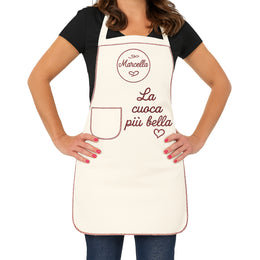 Grembiule da Donna in Tessuto Écru – Con Bordi Rossi e Personalizzazione Nome