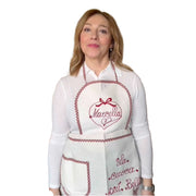 Grembiule da Donna in Tessuto Écru – Con Bordi Rossi e Personalizzazione Nome